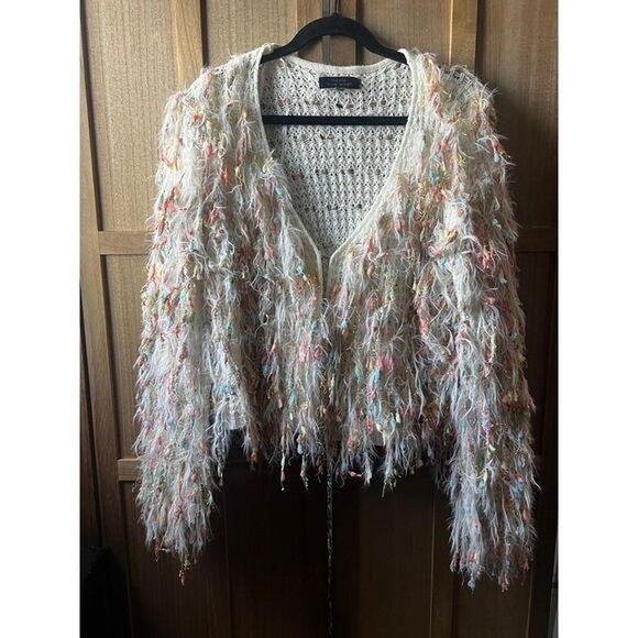 Sweaters - Blue blush fringe cardigan